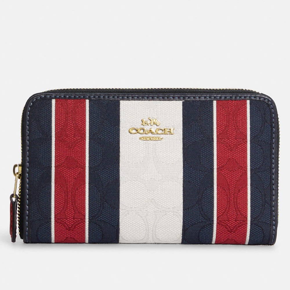 NWT COACH C8419 Medium Id Zip Wallet In Signature Jacquard With Stripes